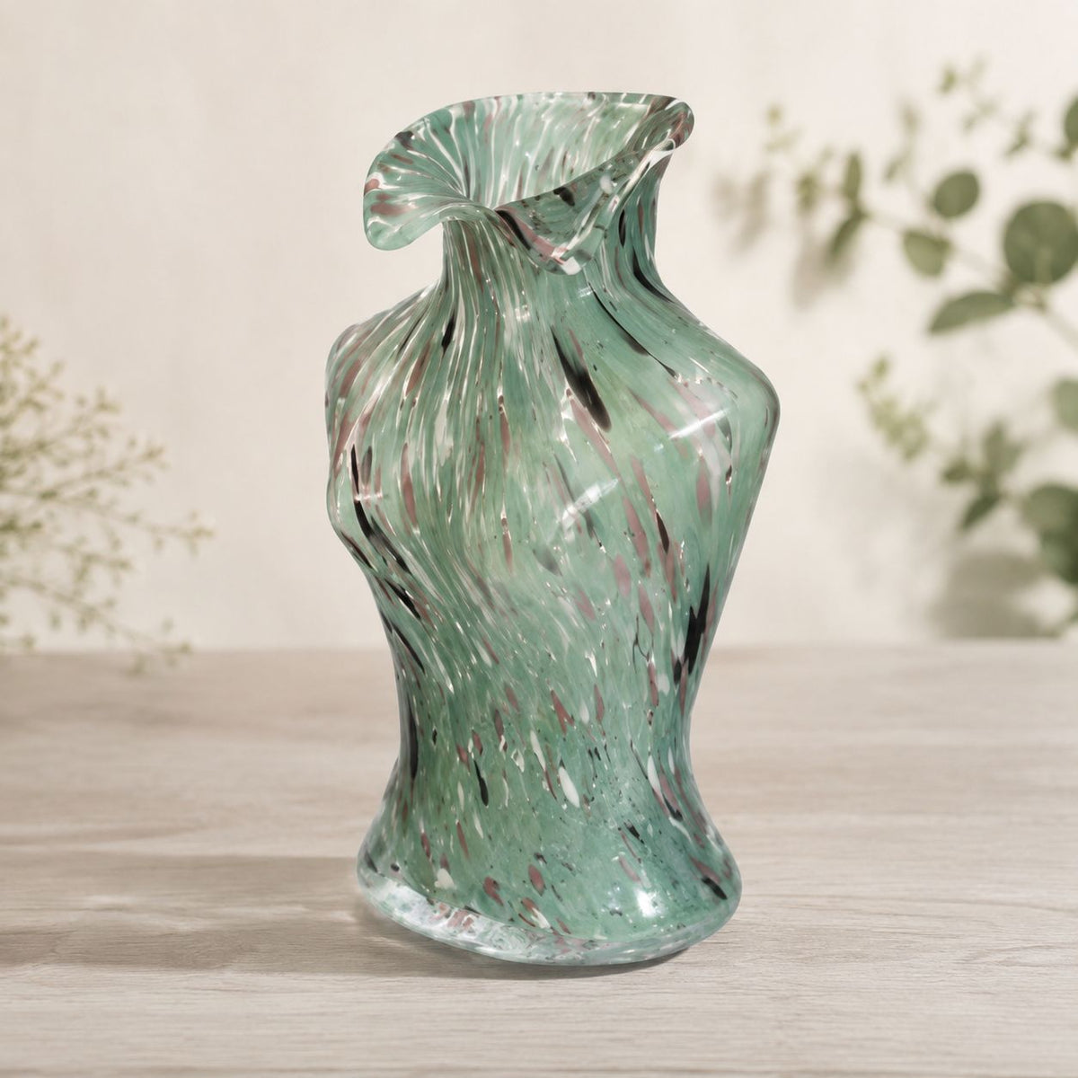 Sea-Green Sculptural Glass Vase